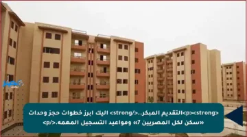 <p><strong>التقديم المبكر..</strong> إليك أبرز خطوات حجز وحدات «سكن لكل المصريين 7» ومواعيد التسجيل المهمة.</p>